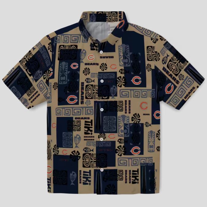 Tribal Symbols Blue Chicago Bears Hawaiian Shirt - NFL Team Button Up for Fans