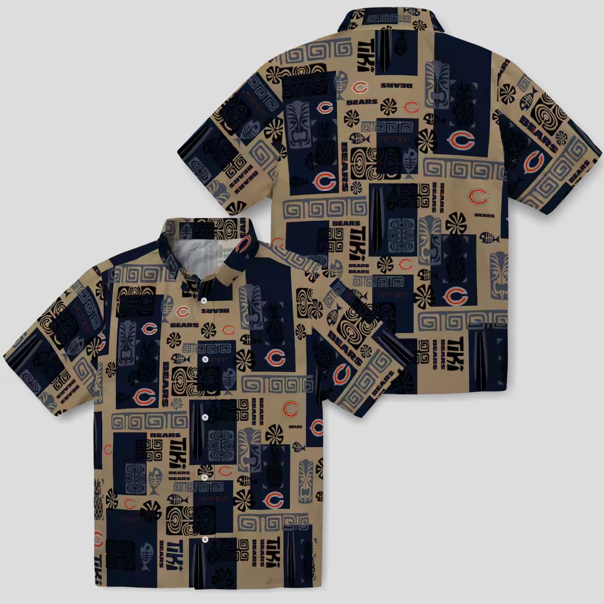 Tribal Symbols Blue Chicago Bears Hawaiian Shirt - NFL Team Button Up for Fans