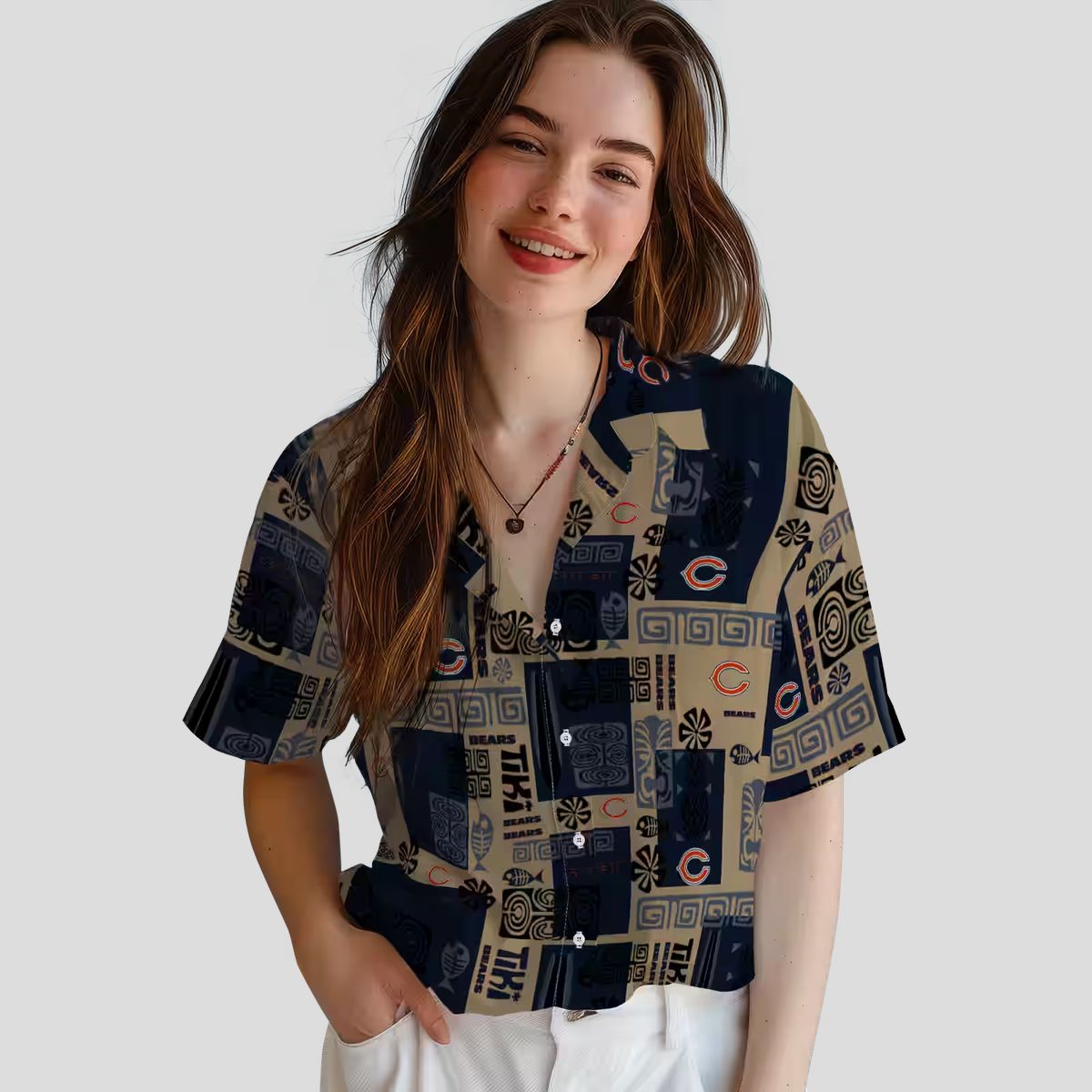 Tribal Symbols Blue Chicago Bears Hawaiian Shirt - NFL Team Button Up for Fans