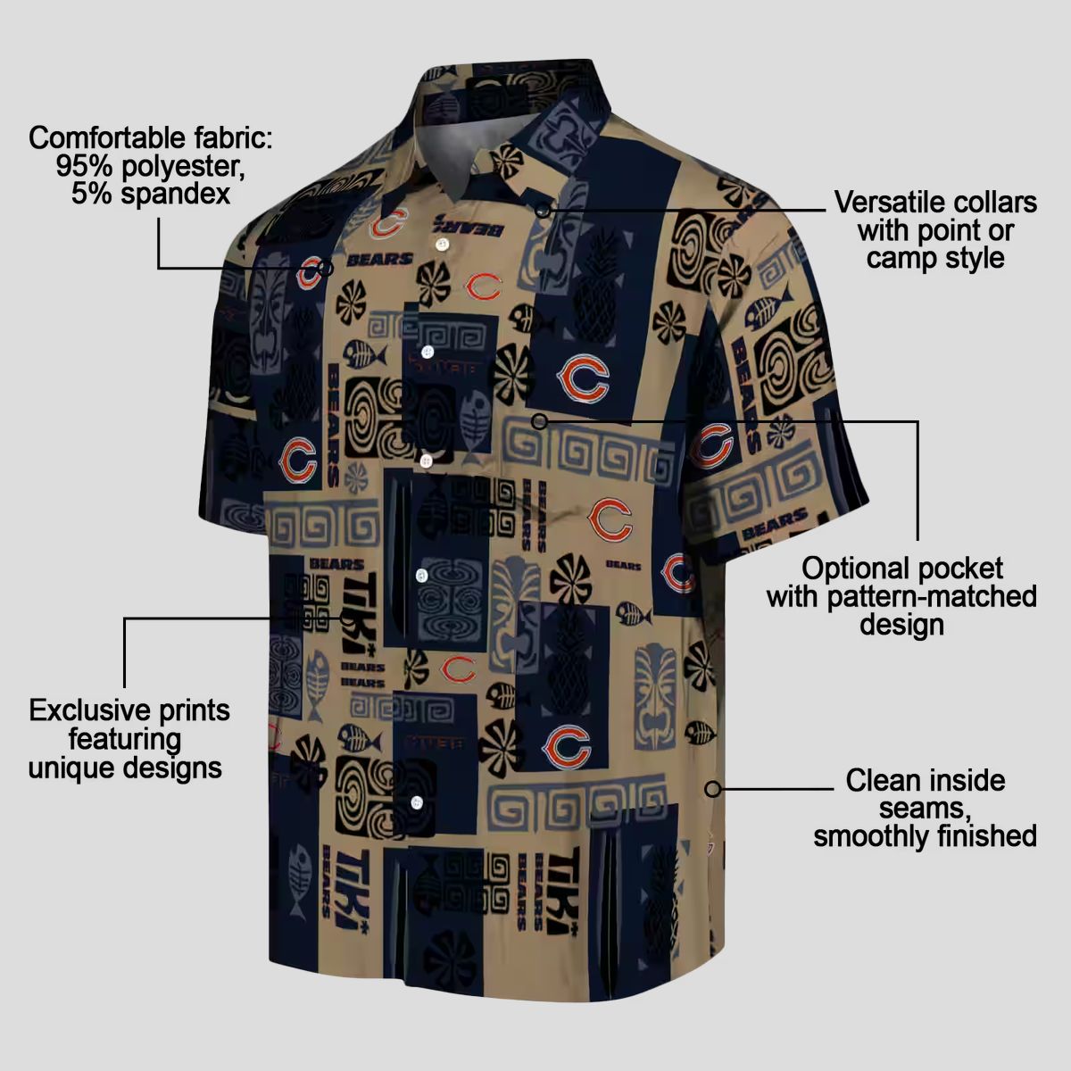 Tribal Symbols Blue Chicago Bears Hawaiian Shirt - NFL Team Button Up for Fans