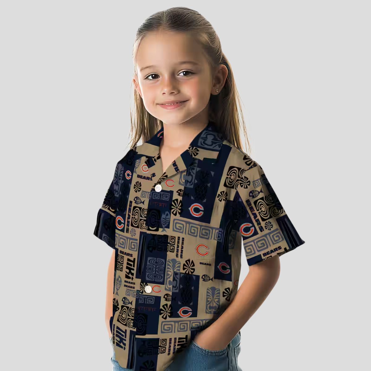 Tribal Symbols Blue Chicago Bears Hawaiian Shirt - NFL Team Button Up for Fans
