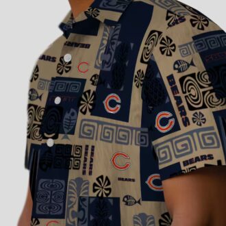 Tribal Symbols Blue Chicago Bears Hawaiian Shirt - NFL Team Button Up for Fans