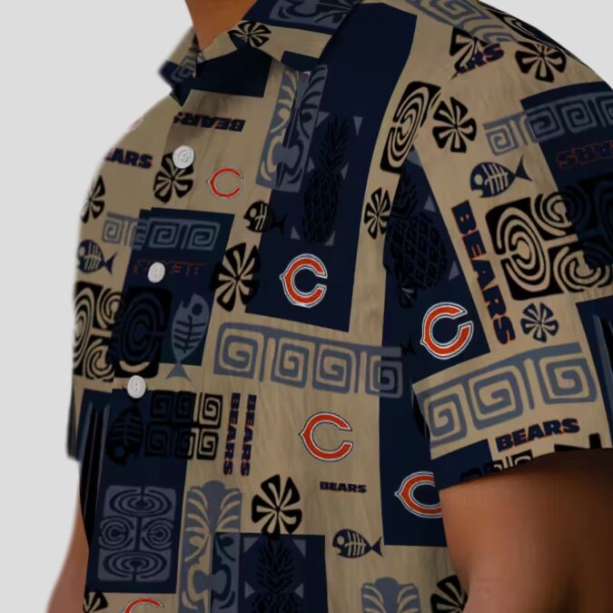 Tribal Symbols Blue Chicago Bears Hawaiian Shirt - NFL Team Button Up for Fans