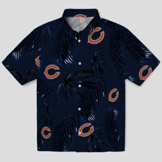 Tropical Chicago Bears Button Up Hawaiian Shirt, Palm Leaf Blue Aloha Shirt