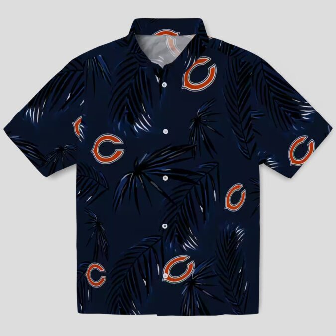 Tropical Chicago Bears Button Up Hawaiian Shirt, Palm Leaf Blue Aloha Shirt