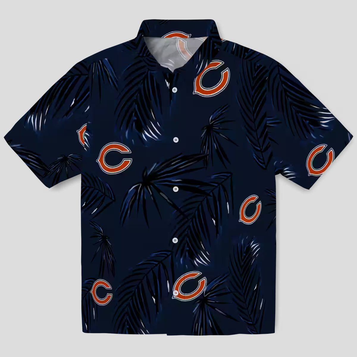 Tropical Chicago Bears Button Up Hawaiian Shirt, Palm Leaf Blue Aloha Shirt