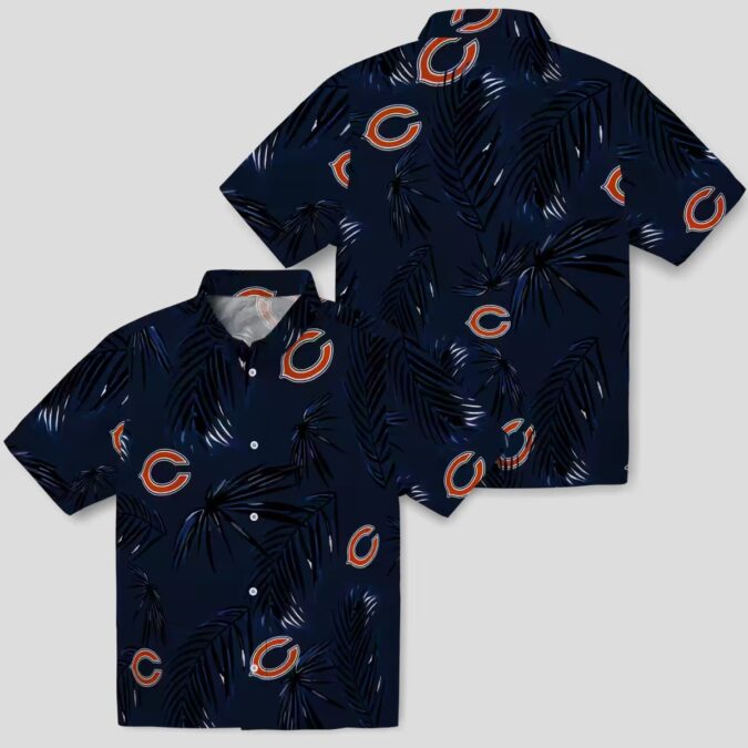Tropical Chicago Bears Button Up Hawaiian Shirt, Palm Leaf Blue Aloha Shirt