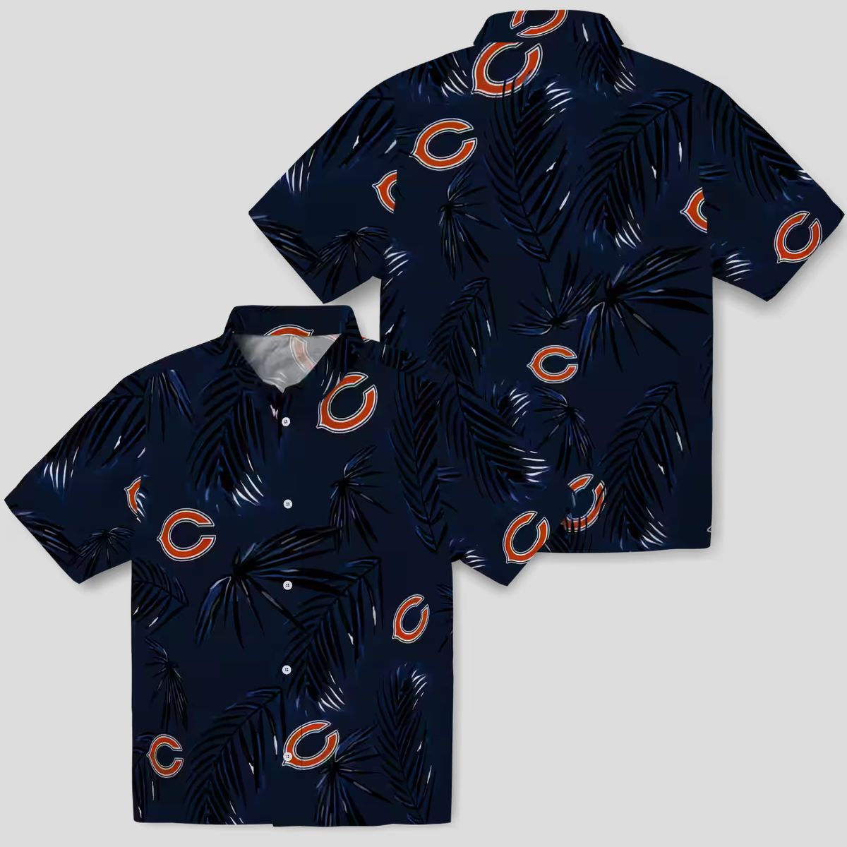 Tropical Chicago Bears Button Up Hawaiian Shirt, Palm Leaf Blue Aloha Shirt
