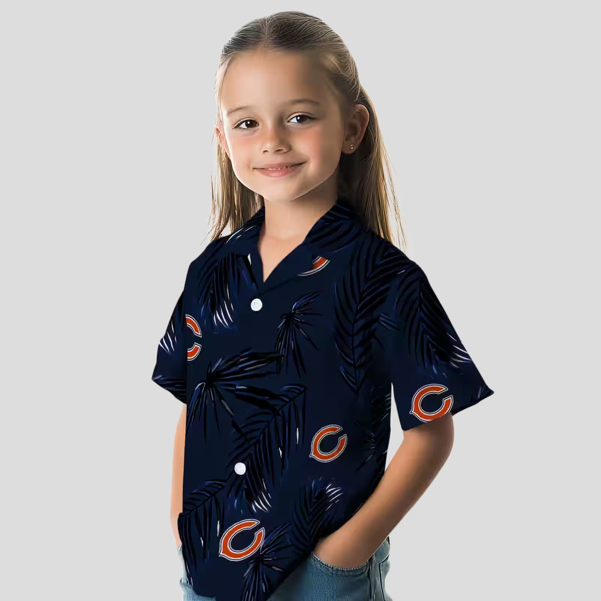 Tropical Chicago Bears Button Up Hawaiian Shirt, Palm Leaf Blue Aloha Shirt