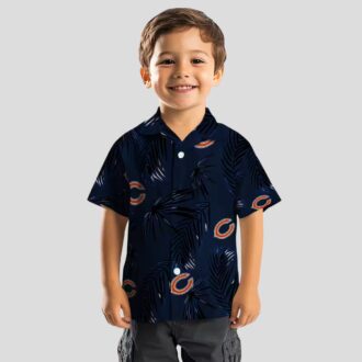 Tropical Chicago Bears Button Up Hawaiian Shirt, Palm Leaf Blue Aloha Shirt