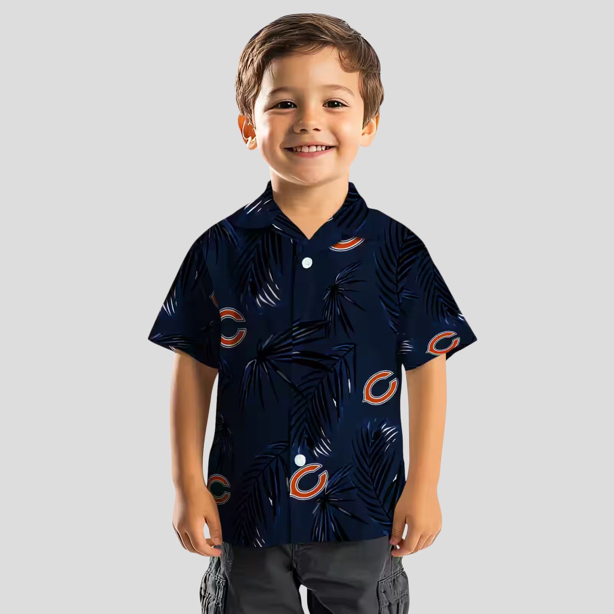 Tropical Chicago Bears Button Up Hawaiian Shirt, Palm Leaf Blue Aloha Shirt