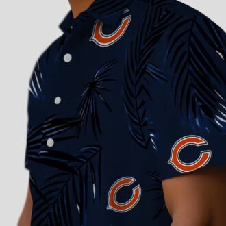 Tropical Chicago Bears Button Up Hawaiian Shirt, Palm Leaf Blue Aloha Shirt