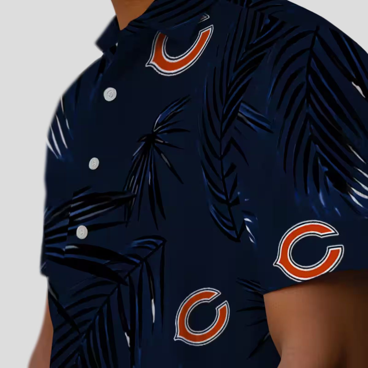 Tropical Chicago Bears Button Up Hawaiian Shirt, Palm Leaf Blue Aloha Shirt