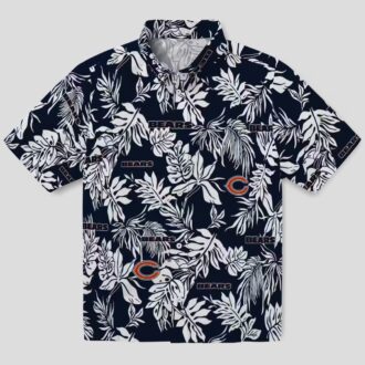 Tropical Leaf Chicago Bears NFL Hawaiian Shirt - Blue & White Button Up
