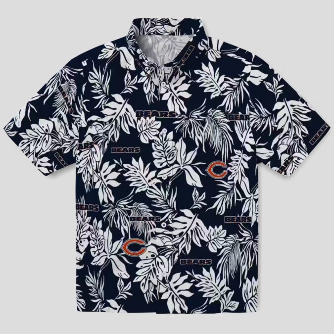 Tropical Leaf Chicago Bears NFL Hawaiian Shirt - Blue & White Button Up