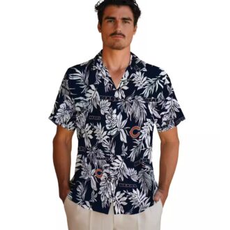 Tropical Leaf Chicago Bears NFL Hawaiian Shirt - Blue & White Button Up