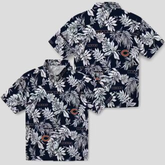 Tropical Leaf Chicago Bears NFL Hawaiian Shirt - Blue & White Button Up