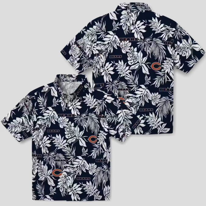 Tropical Leaf Chicago Bears NFL Hawaiian Shirt - Blue & White Button Up