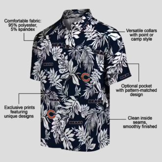 Tropical Leaf Chicago Bears NFL Hawaiian Shirt - Blue & White Button Up