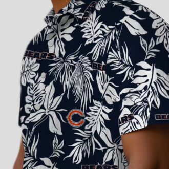 Tropical Leaf Chicago Bears NFL Hawaiian Shirt - Blue & White Button Up