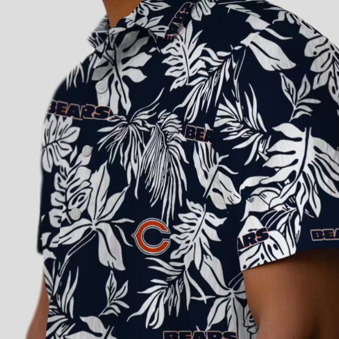Tropical Leaf Chicago Bears NFL Hawaiian Shirt - Blue & White Button Up