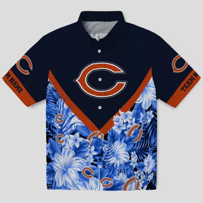 Women's Chicago Bears Floral Hawaiian Shirt – Custom Chevron Blue Aloha Shirt