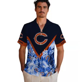 Women's Chicago Bears Floral Hawaiian Shirt – Custom Chevron Blue Aloha Shirt