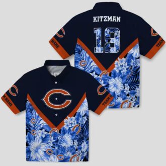 Women's Chicago Bears Floral Hawaiian Shirt – Custom Chevron Blue Aloha Shirt