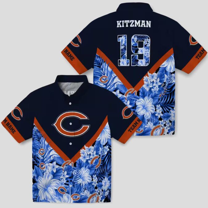 Women's Chicago Bears Floral Hawaiian Shirt – Custom Chevron Blue Aloha Shirt
