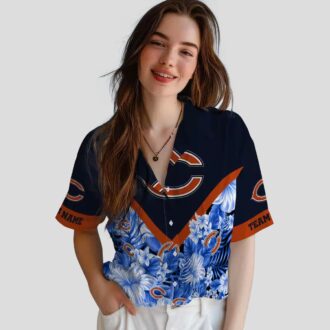 Women's Chicago Bears Floral Hawaiian Shirt – Custom Chevron Blue Aloha Shirt