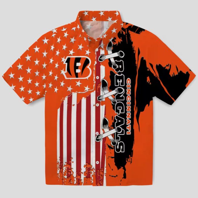 Cincinnati Bengals Game Day Hawaiian Shirt – Stitched Flag Orange Aloha Shirt for Fans