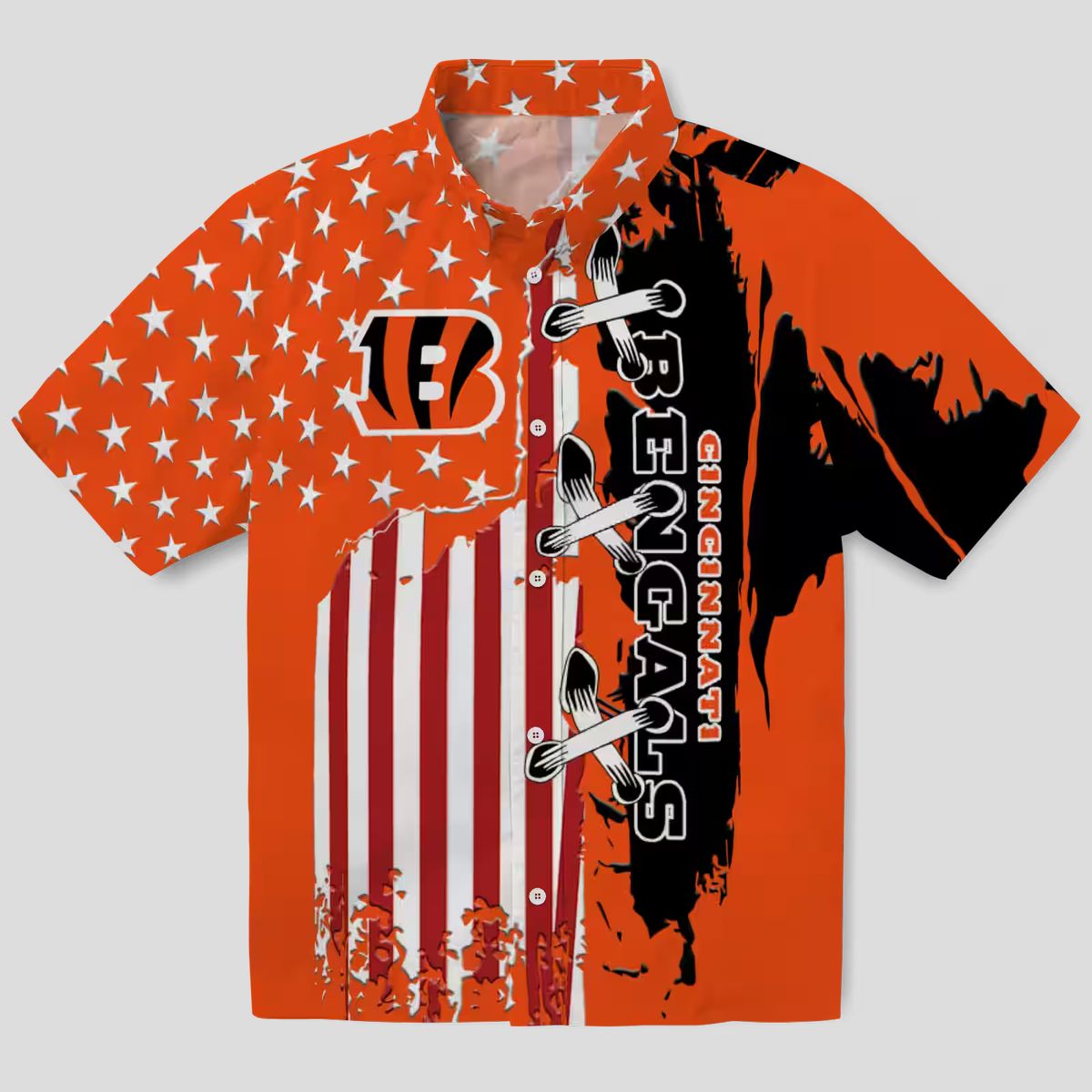 Cincinnati Bengals Game Day Hawaiian Shirt – Stitched Flag Orange Aloha Shirt for Fans