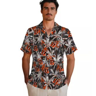 Cincinnati Bengals Hawaiian Shirt – NFL Aloha Palm Pattern, Orange & Black Beachwear