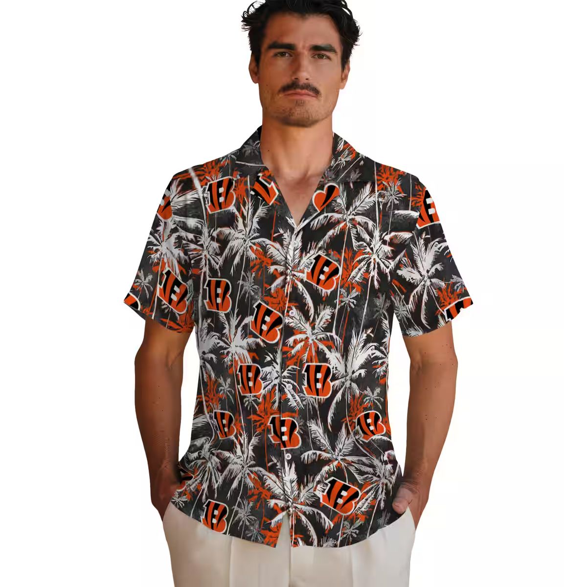 Cincinnati Bengals Hawaiian Shirt – NFL Aloha Palm Pattern, Orange & Black Beachwear