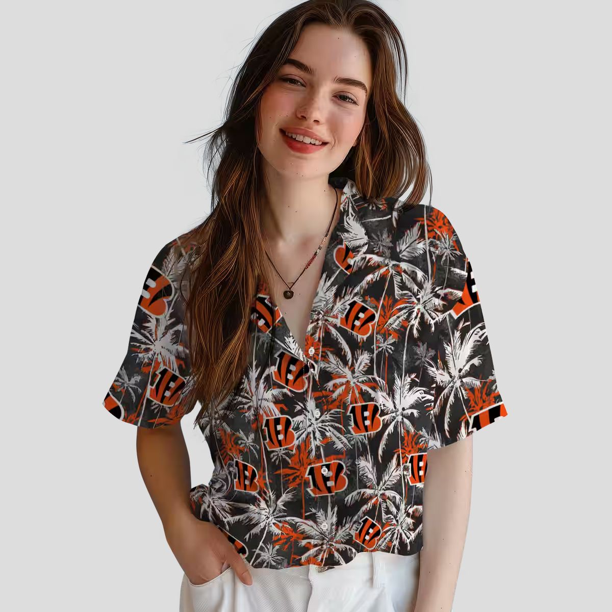 Cincinnati Bengals Hawaiian Shirt – NFL Aloha Palm Pattern, Orange & Black Beachwear