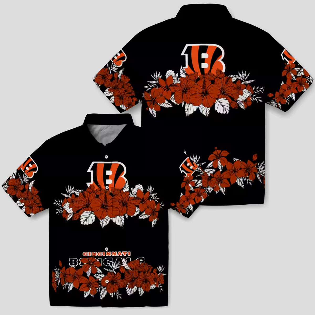 Cincinnati Bengals Hibiscus Hawaiian Shirt – NFL Aloha Stripe Orange Black Shirt