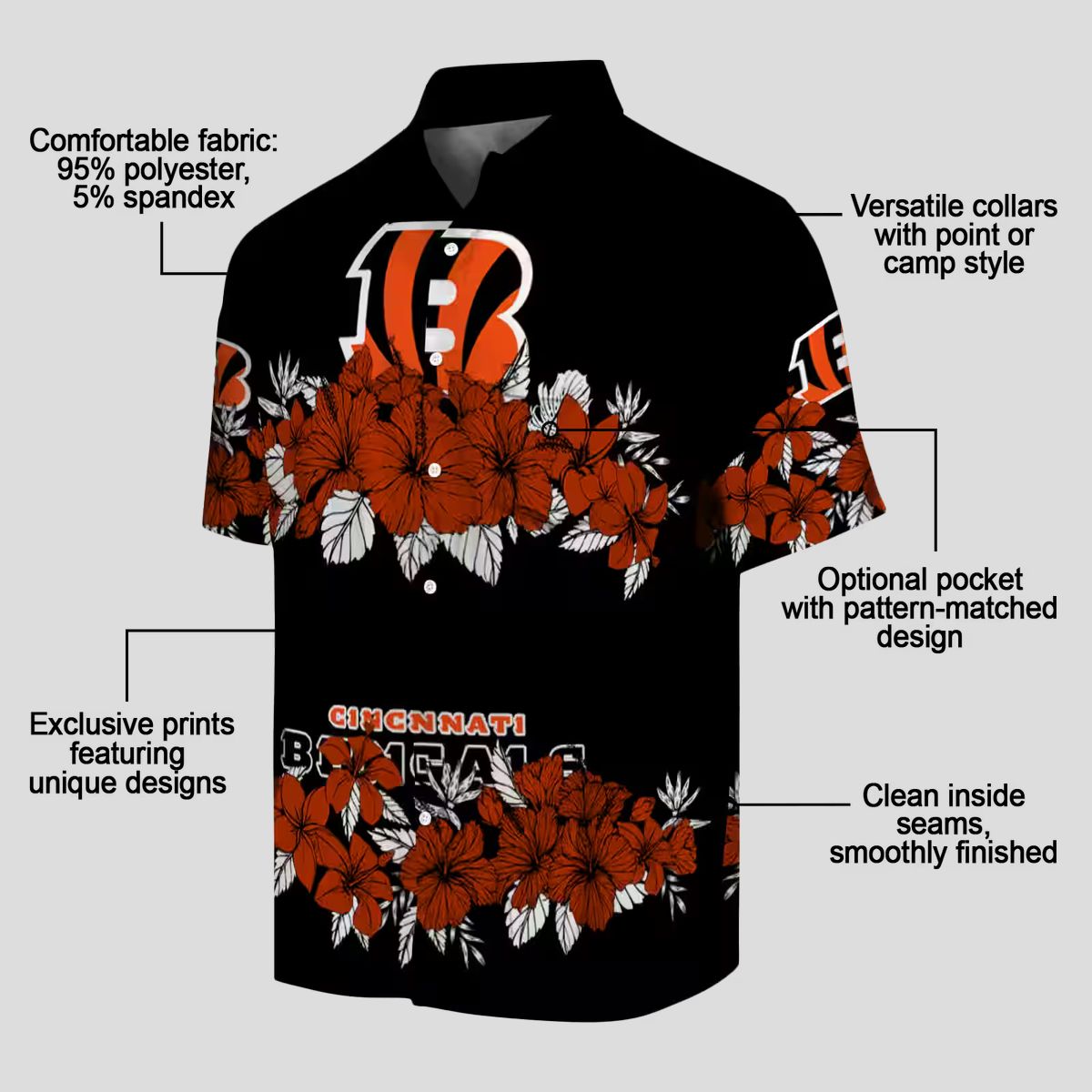 Cincinnati Bengals Hibiscus Hawaiian Shirt – NFL Aloha Stripe Orange Black Shirt
