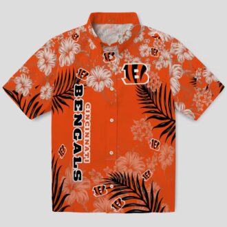 Cincinnati Bengals Hibiscus Print Hawaiian Shirt, NFL Football Team Orange Aloha Shirt