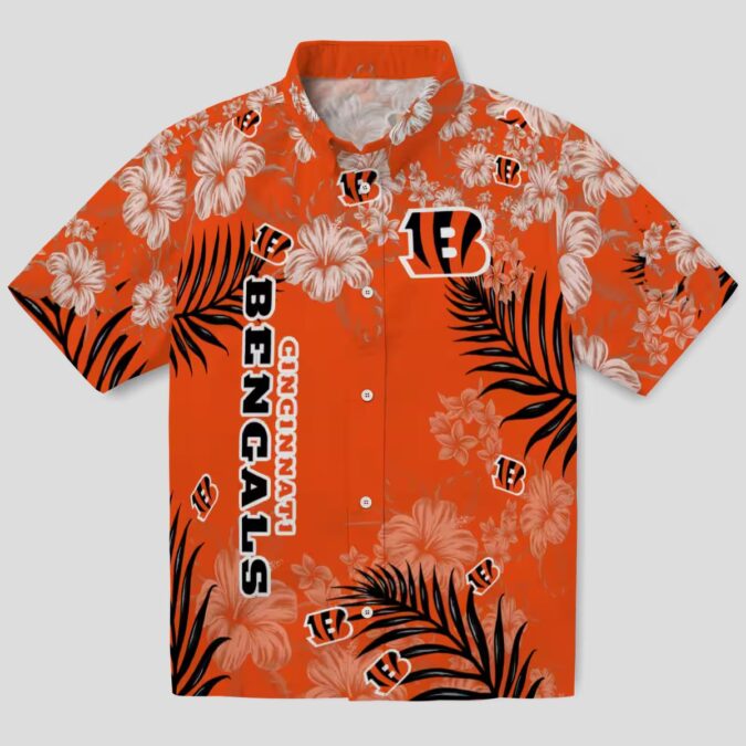 Cincinnati Bengals Hibiscus Print Hawaiian Shirt, NFL Football Team Orange Aloha Shirt