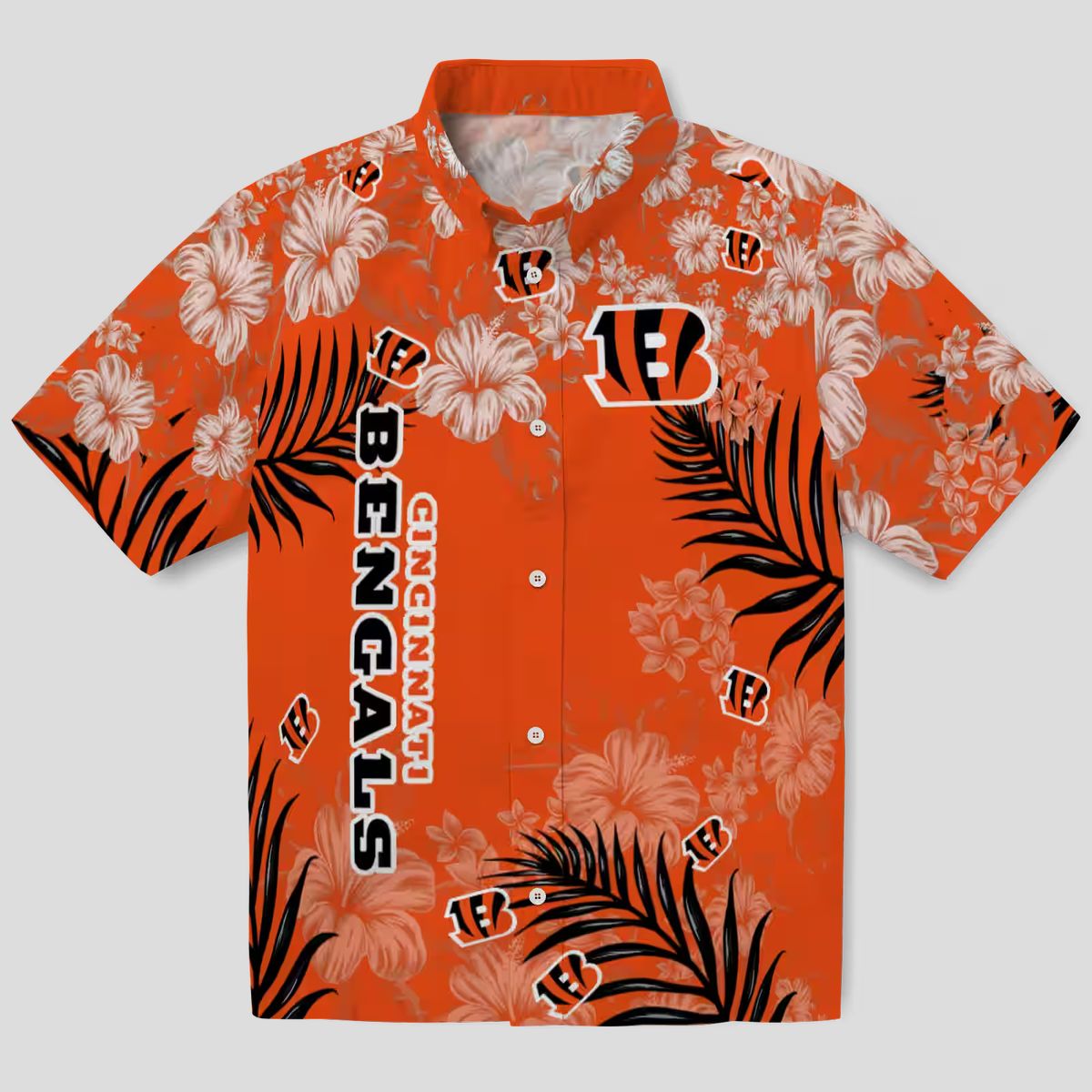 Cincinnati Bengals Hibiscus Print Hawaiian Shirt, NFL Football Team Orange Aloha Shirt