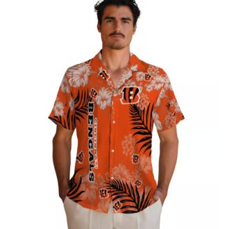 Cincinnati Bengals Hibiscus Print Hawaiian Shirt, NFL Football Team Orange Aloha Shirt