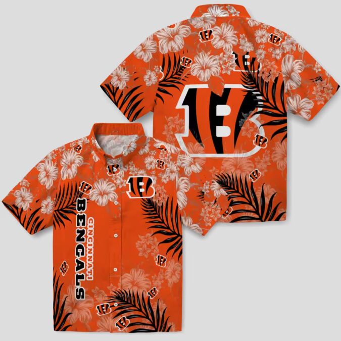 Cincinnati Bengals Hibiscus Print Hawaiian Shirt, NFL Football Team Orange Aloha Shirt