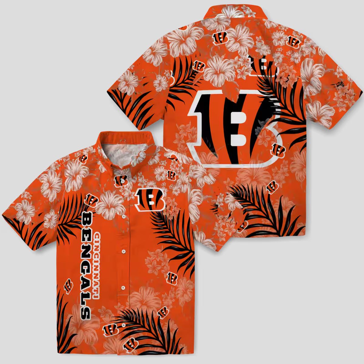 Cincinnati Bengals Hibiscus Print Hawaiian Shirt, NFL Football Team Orange Aloha Shirt