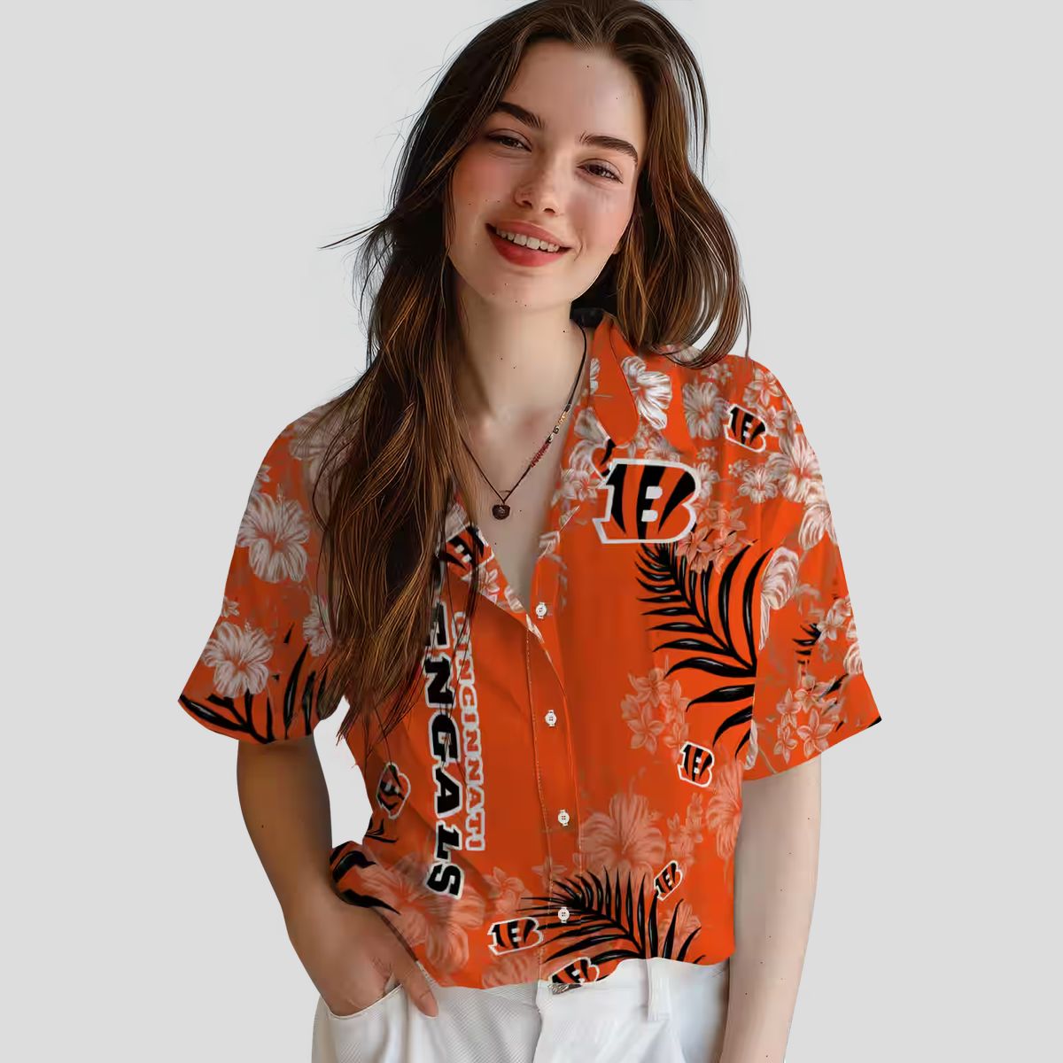 Cincinnati Bengals Hibiscus Print Hawaiian Shirt, NFL Football Team Orange Aloha Shirt