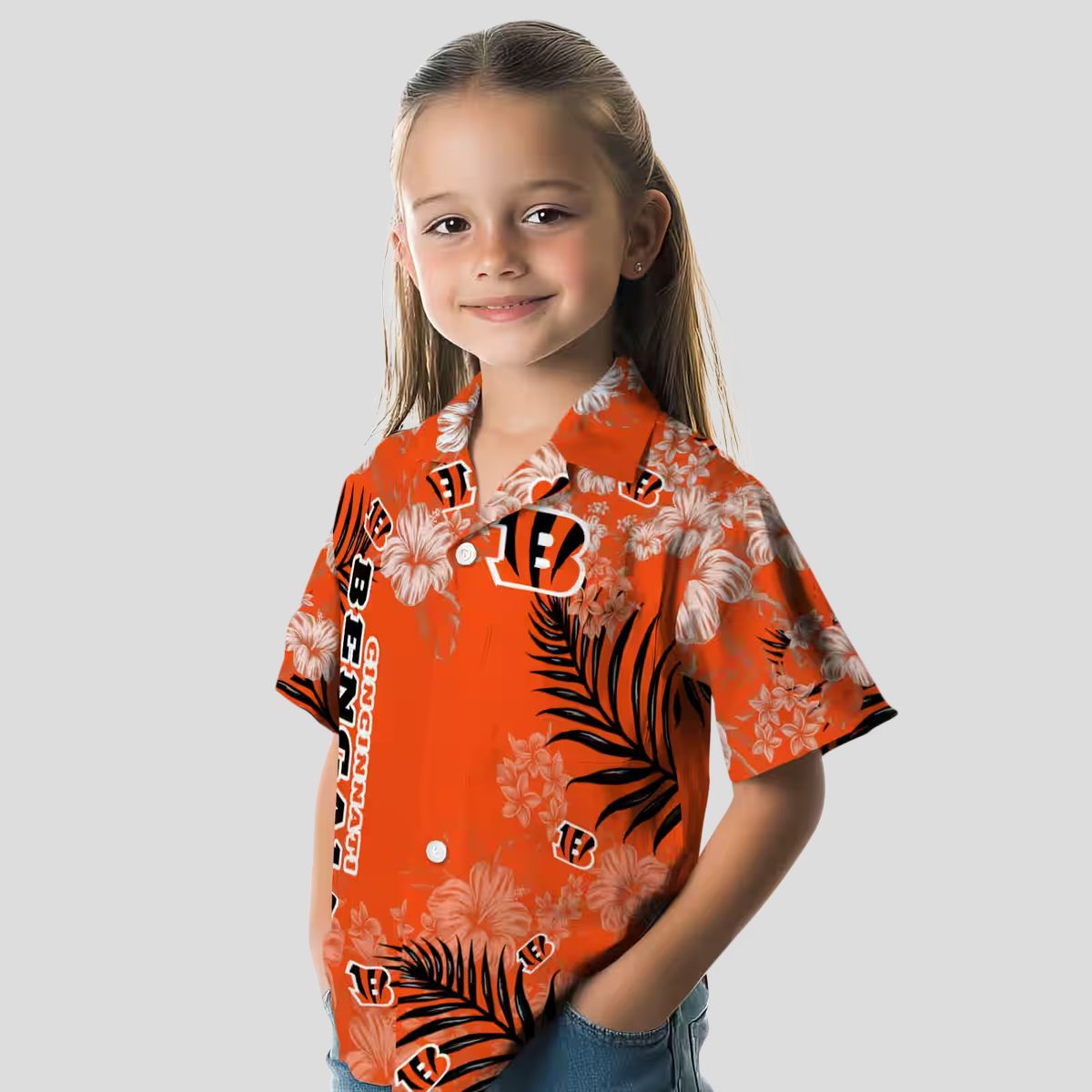Cincinnati Bengals Hibiscus Print Hawaiian Shirt, NFL Football Team Orange Aloha Shirt