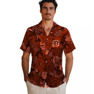 Cincinnati Bengals Jungle Print Hawaiian Shirt, Orange Tropical Beachwear for Fans