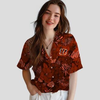 Cincinnati Bengals Jungle Print Hawaiian Shirt, Orange Tropical Beachwear for Fans