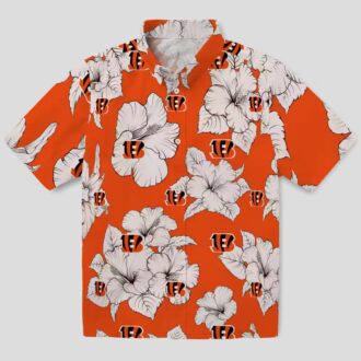 Cincinnati Bengals Luau Party Hawaiian Shirt - Hibiscus Blooms Orange White Button Up