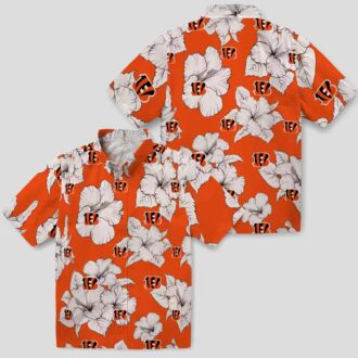 Cincinnati Bengals Luau Party Hawaiian Shirt - Hibiscus Blooms Orange White Button Up