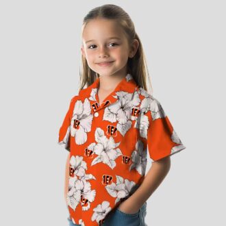 Cincinnati Bengals Luau Party Hawaiian Shirt - Hibiscus Blooms Orange White Button Up